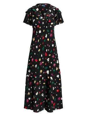 Floral Silk Crêpe Midi-Dress