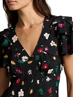 Floral Silk Crêpe Midi-Dress