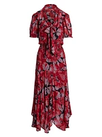 Floral Georgette Tie-Neck Dress