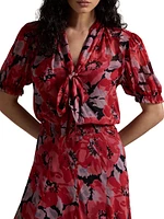 Floral Georgette Tie-Neck Dress