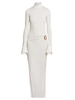 Turtleneck Jeresy Buckle Column Dress