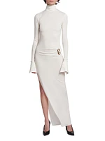 Turtleneck Jeresy Buckle Column Dress