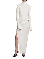 Turtleneck Jeresy Buckle Column Dress