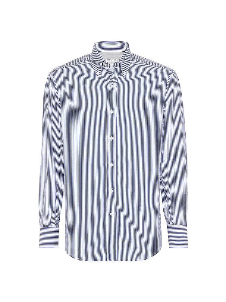 Striped Basic Fit Shirt with Button Down Collar