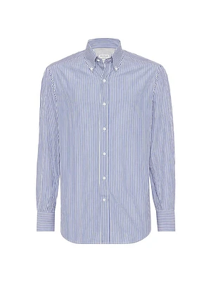 Striped Basic Fit Shirt with Button Down Collar