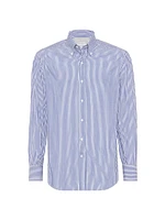 Striped Basic Fit Shirt with Button Down Collar