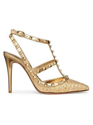 Rockstud Raffia Pumps with Straps 100MM