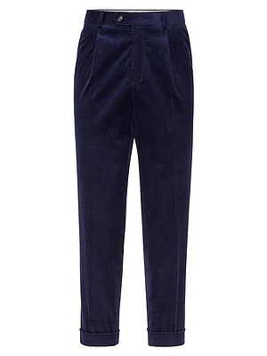 Sea Island Cotton Corduroy Trousers with Pleat