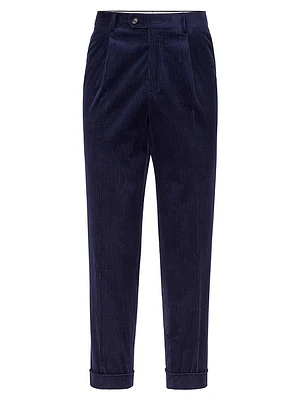 Sea Island Cotton Corduroy Trousers with Pleat