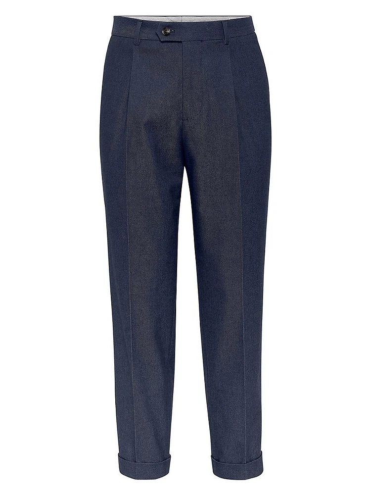 Comfort Cotton and Cashmere Trousers with Pleat