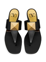 One Stud Calfskin Flat Thong Sandals