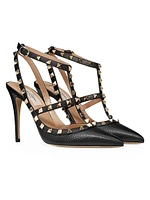 Rockstud Grainy Leather 100MM Ankle Strap Pump