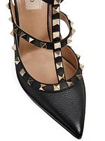 Rockstud Grainy Leather 100MM Ankle Strap Pump