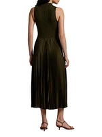 Pleated Sleeveless Mock Turtleneck Midi-Dress