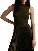 Pleated Sleeveless Mock Turtleneck Midi-Dress