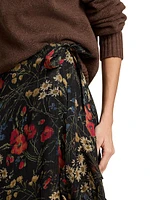 Floral Ruffle-Trim Georgette Wrap Skirt