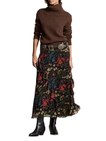 Floral Ruffle-Trim Georgette Wrap Skirt