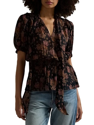 Floral Georgette Tie-Neck Blouse