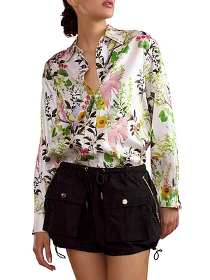 Floral Silk Button-Front Shirt