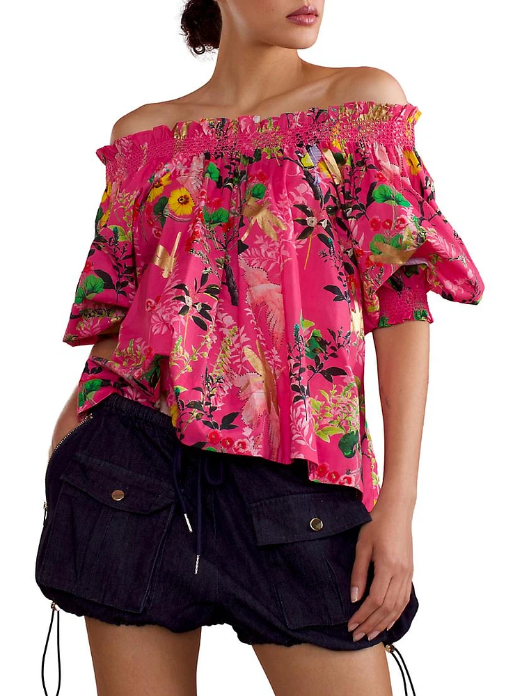 Floral Off-The-Shoulder Smocked Top