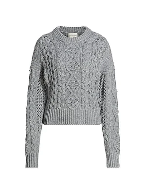 Wool-Blend Cable-Knit Crewneck Sweater