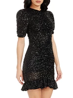 Chandler Sequin Ruffle Minidress