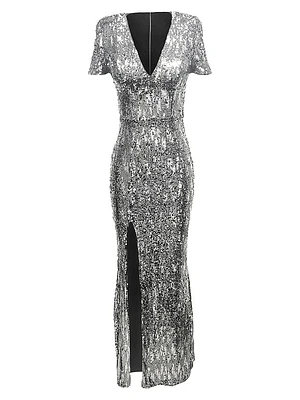 Karla Metallic V-Neck Mermaid Gown