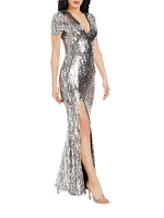 Karla Metallic V-Neck Mermaid Gown