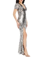 Karla Metallic V-Neck Mermaid Gown