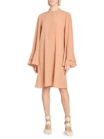 Flare-Sleeve Silk Minidress