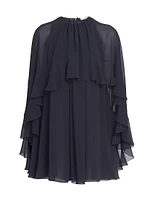 Silk Ruffle Cape Minidress