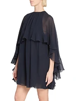 Silk Ruffle Cape Minidress