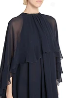 Silk Ruffle Cape Minidress