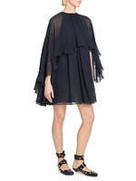 Silk Ruffle Cape Minidress