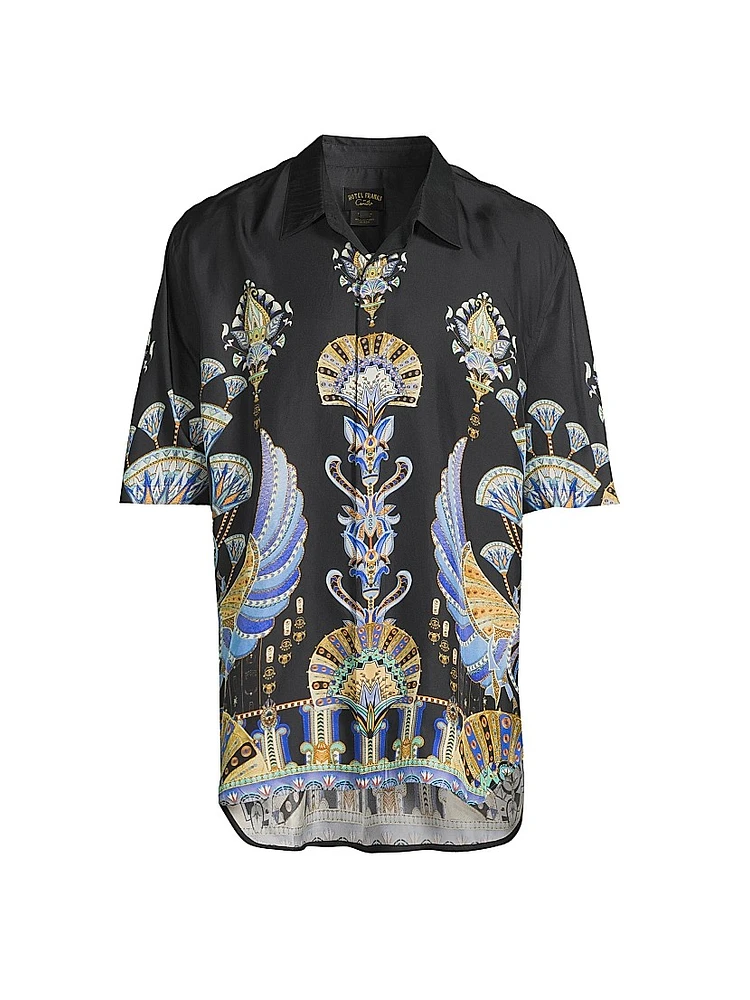 Under Scarab Skies Oversized Button-Front Shirt