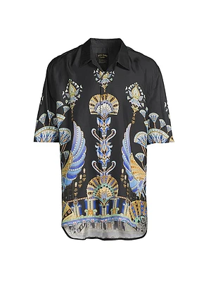 Under Scarab Skies Oversized Button-Front Shirt