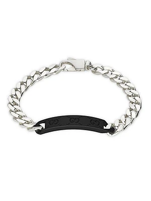 Unisex Sterling Silver Chain & GG Leather Tag Bracelet