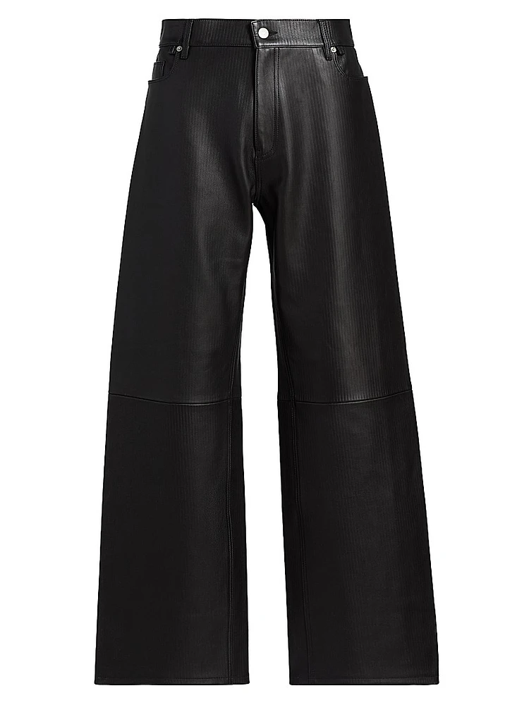 Textured Leather Baggy Straight Pants