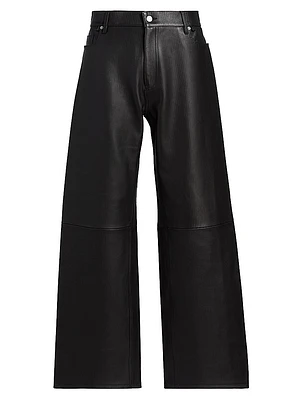 Textured Leather Baggy Straight Pants
