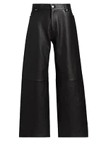 Textured Leather Baggy Straight Pants