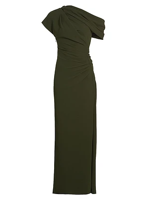 Kally One-Shoulder Draped Midi-Dress
