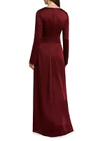 Qiana Satin Long-Sleeve Draped Gown