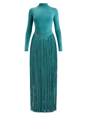 Sloane Mock Turtle Neck Fringe Gown