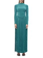 Sloane Mock Turtle Neck Fringe Gown