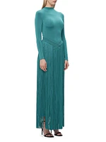 Sloane Mock Turtle Neck Fringe Gown