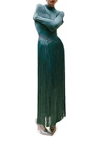 Sloane Mock Turtle Neck Fringe Gown