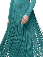 Sloane Mock Turtle Neck Fringe Gown