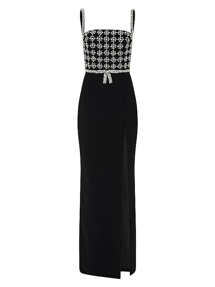 Rina Crystal-Embellished Crepe Gown