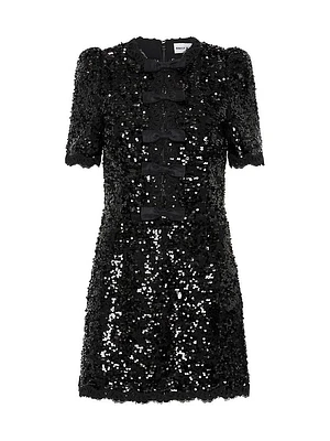 Diana Sequin-Embellished Lace Bow Minidress