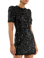 Diana Sequin-Embellished Lace Bow Minidress